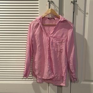 ZARA pink button up linen long sleeve. Super in right now